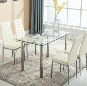 Juego de Comedor 4 Sillas y Mesa Moderno Elegante Glass Top Kitchen Table NEW - Picture 1 of 7