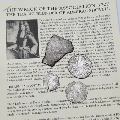 1707 ASSOCIATION SHIPWRECK 4x LOT of COINS 8 Reales, Shilling & More! *J619 - Image 1 of 4