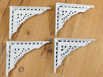 4 Shelf Braces Wall Brackets Cast Iron SMALL 5 x 4 Corbels Distressed White  - Image 1 of 4
