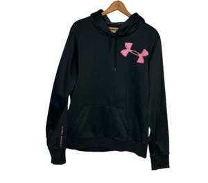 Vintage Y2K 00s Under Armour Womens L Black Cold Gear Pink Logo Hoodie Sweater - Picture 1 of 4
