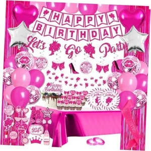 Pink Birthday Party Decorations for Girls - (Total 85pcs) pink Glitter happy - Picture 1 of 7