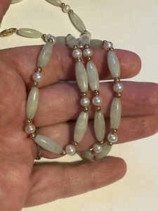 Jade & 14k Gold Bead & Pearl 26” Necklace - Picture 1 of 7