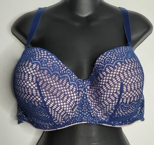 Cacique Bra Womens 42F Blue Pink Lace Unlined Underwire Multiway Strapless - Picture 1 of 9