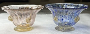 Pair Ercole Barovier Toso Murano Italy Mottled Art Glass Footed Bowl Blue & Pink - Picture 1 of 7