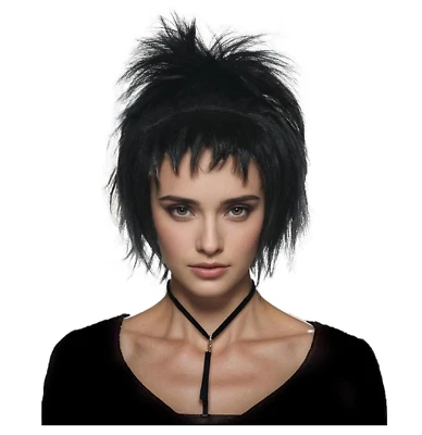 Short Black Wig with Bangs Bun Hair Clip Pre-styled Gothic Bride Wig Cosplay Wig - Image 1 of 4