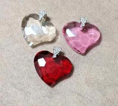 Crystal Pendant Lot HEART 3 pcs Pendant for Jewelry Making Red Pink Champagne - Image 1 of 4