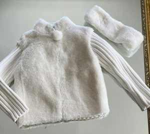 2 PC SET Sweater Sz 5 + Headband Ear Warmer Ivory Faux Fur Front Zip SOFT EUC - Picture 1 of 10