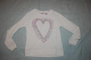 Girls Lt Wght Sweater BEIGE HI-LOW Silver Sparkle HEART Gray Pink Star XL 14-16 - Picture 1 of 1
