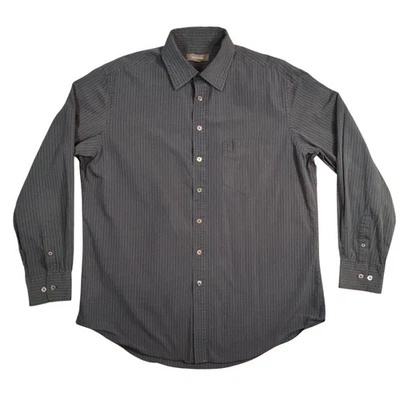 Merona Shirt Mens Large Gray Blue Striped Button Front Long Sleeve Collared - Image 1 of 4