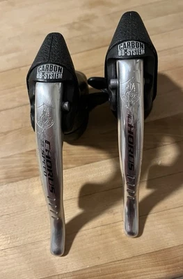 1997 Campagnolo Chorus Shifters 2 or 3x8 Ergopower Carbon BB-System Shift Levers - Image 1 of 4