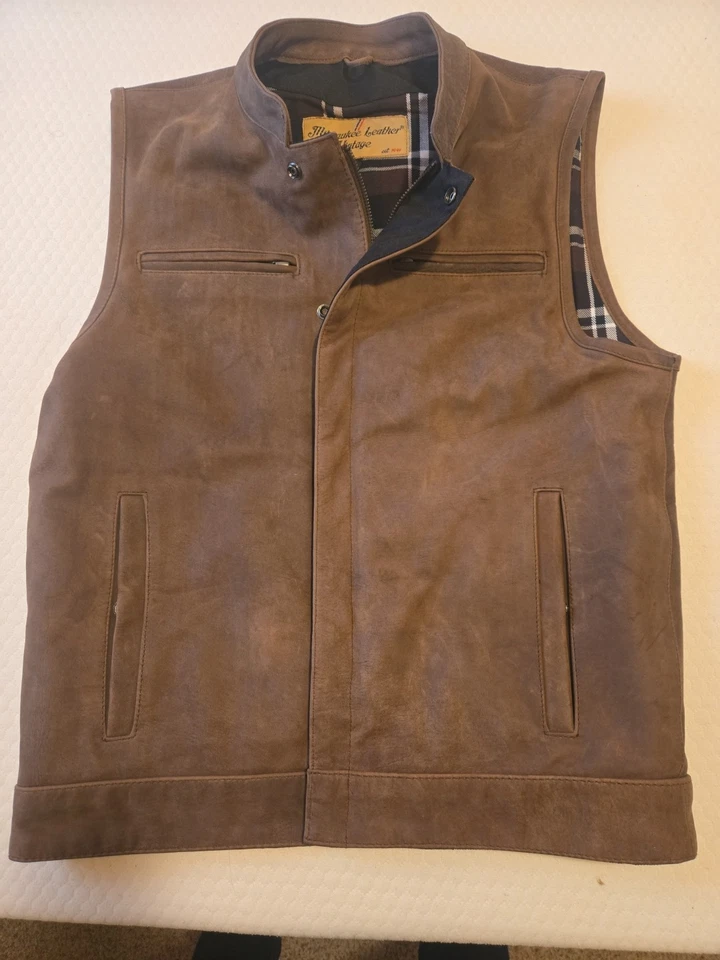 Old Milwaukee Vintage Leather Vest Gambler Crazy Horse Size Small  - Image 1 of 4