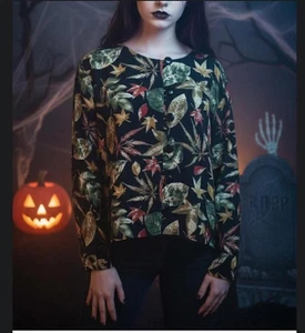 su.zen 90er Knopf Bluse Hexenblatt Wald Halloween Kunst zum Tragen Herbst Gr. L - Bild 1 von 9