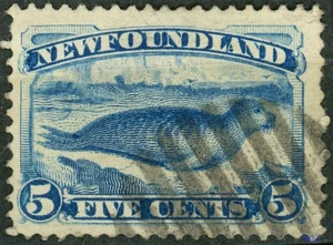 Kanada Neufundland 1880 #53 5c hellblau, Harfenrobbe, gebraucht - Bild 1 von 1