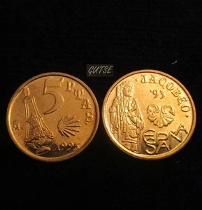 SPAIN, J. CARLOS I, 5 PESETAS 1993, "JACOBEO", ORIGINAL LUSTER, UNCIRCULATED. - Picture 1 of 1