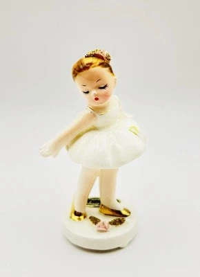 Vintage Josef Originals White Ballerina Figurine Gold Spaghetti Trim Rare Japan - Image 1 of 4