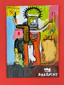 Jean-Michel Basquiat (Hecho a mano) Medios mixtos en pintura postal firmada estampada - Imagen 1 de 2