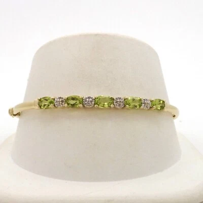 10k Gold Peridot Diamond Tennis Bangle Bracelet August Birthstone 7in New - Image 1 of 4