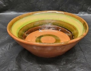 Mexican Pottery Bowl Green Yellow And Brown 7 inch 4286 - Picture 1 of 12