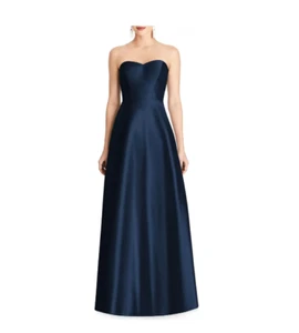 ALFRED SUNG D748 STRAPLESS SATIN A-LINE MIDNIGHT NAVY E31 DRESS GOWN sz 6 - Picture 1 of 3