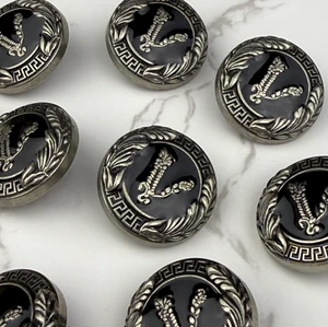 8 VERSACE VIRTUS LOGO BUTTONS SILVER METAL 20MM VINTAGE - Picture 1 of 6