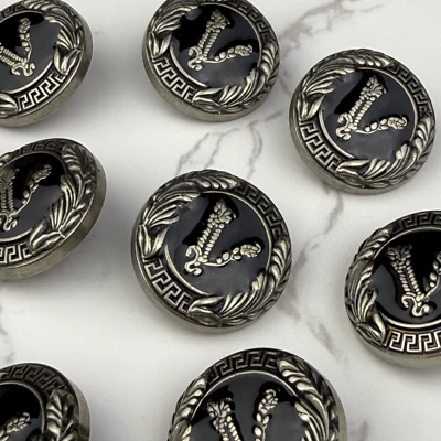 8 VERSACE VIRTUS LOGO BUTTONS SILVER METAL 20MM VINTAGE - Image 1 of 4