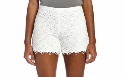 CATHERINE MALANDRINO Scallop White Daisy Eyelet Tatum Side Zip Shorts Sz 6 Rt$98 - Image 1 of 4