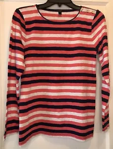 J.Crew Medium Coral Navy Blue White Gray Striped Long Sleeve Women’s Top NWT - Picture 1 of 11