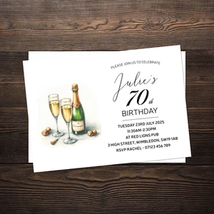 Personalised Champagne Birthday Party Invitations 30th 40th 50th 60th 70th 80th - Picture 1 of 10