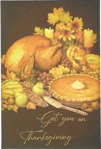 Vintage Thanksgiving Postcard RETRO Antique NEW REPRINT Cooked Turkey Pie Corn - Picture 1 of 2