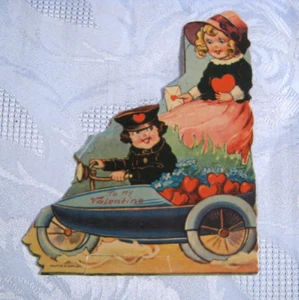 Rare Antique PAPER VALENTINE MOTORBIKE Motorcycle SIDECAR GERMANY - Picture 1 of 3