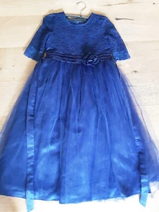Kleid Gr. 10 ca. 131-140 blau Spitze Tüll festlich Hochzeit Mädchen - Bild 1 von 3