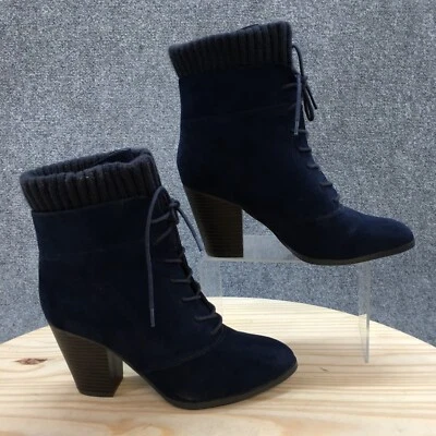 Botas femininas Just Fab 9 Raphaella botas camurça azul com cadarço salto - Imagem 1 de 4