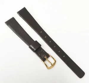 Genuine Calf Leather Brown Tone 8mm Gold Tone Buckle Watch Band - Picture 1 of 5