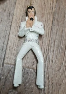 Vintage Elvis Presley 2002 EPE Christmas Ornament 5" Singing White Sparkly - Picture 1 of 6