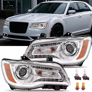 Pair Chrome LED DRL Projector Headlights For 2011-2023 15 Chrysler 300 w/ Bulbs - Picture 1 of 21