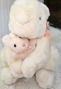 Commonwealth Bunny Rabbit Plush Stuffed Mother Mom Baby White 1990 Vintage CLEAN - Picture 1 of 8