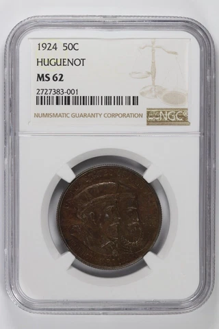 1924 Huguenot Classic Commemorative Half Dollar NGC MS62 50c Cover