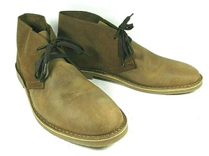 Men's Chukka Boots Brown Tan Leather Fabric Casual Robert Wayne Lace 11  - Picture 1 of 12