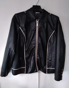 Jou Jou Faux leather jacket black with white trim full zip Size 1X - Picture 1 of 14