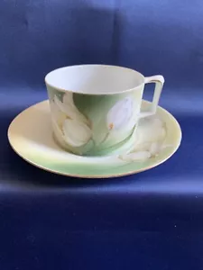 RS Germany Demitasse Cup & Saucer Hand Painted Tulip Schlegelmilch 1912-45 Mark - Picture 1 of 10