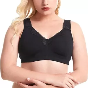 Women's Cotton Full Coverage Bra Wirefree Non-padded Lace Trim Plus Size 46H - Picture 1 of 5