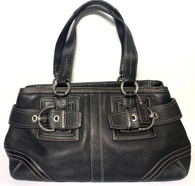 Bolso de hombro vintage COACH Hampton de cuero negro guijarro 02764 Foto 1 de 4