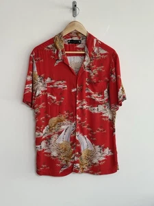 Camisa Allsaints “Indo” Manga Corta Floral Estampado Tigre Hawaiano Roja Mediana - Imagen 1 de 11