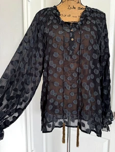 Aratta Silent Journey Long Sleeve Sheer Black Lace Beaded Tassels Floral M/ L - Picture 1 of 9