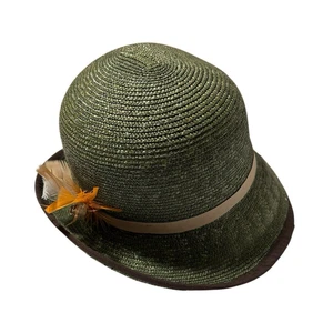 Goorin Bros Women's Hat Ms. Melissa Cloche Wheat Straw Hat Olive Green Rare HTF - Picture 1 of 13