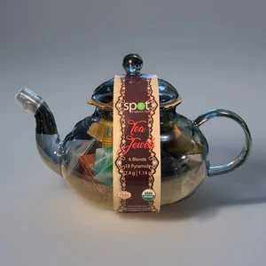 Spot Organic Tea Glass Teapot with 18 Tea Pyramids (6 Flavors) BRAND NEW 8-8-27 - Picture 1 of 8
