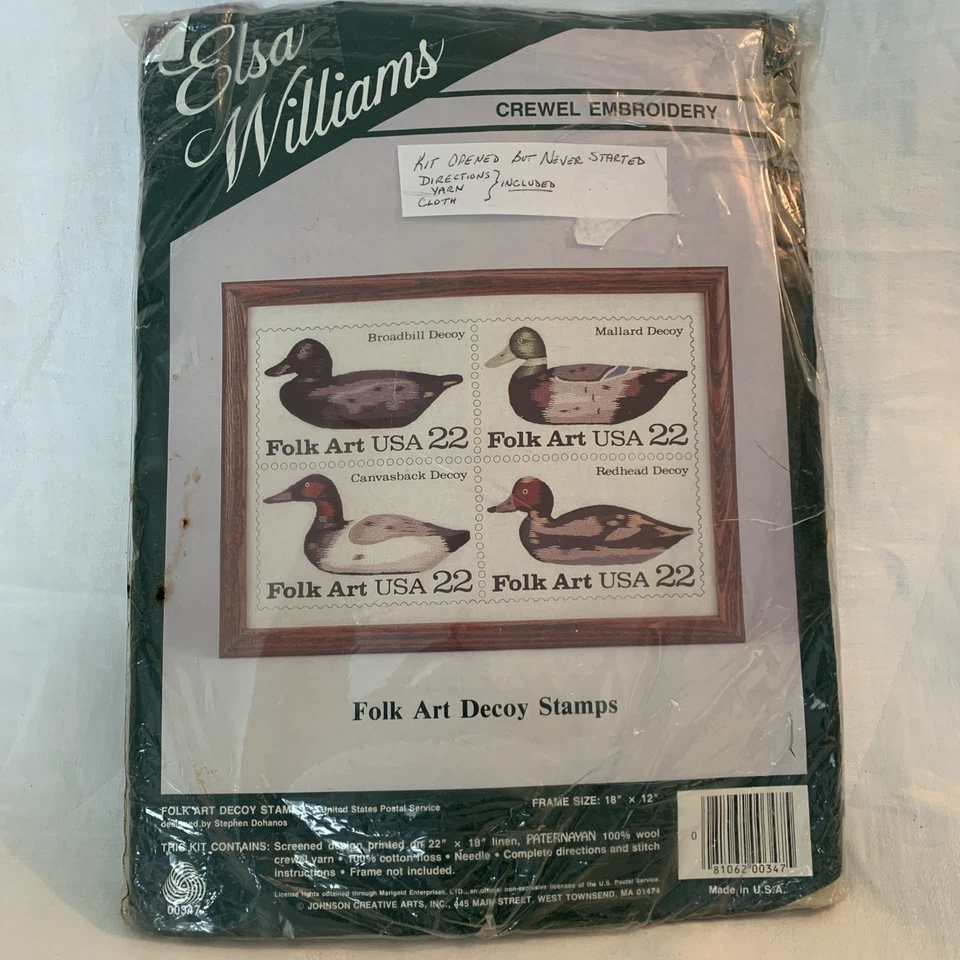 Kit de bordado de estampillas señuelo arte popular crewel de Elsa Williams nuevo paquete abierto Foto 1 de 4