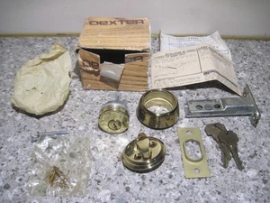 Lucchetto ausiliario Dexter 4003 NOS ottone placcato completo di 3 chiavi - Foto 1 di 13