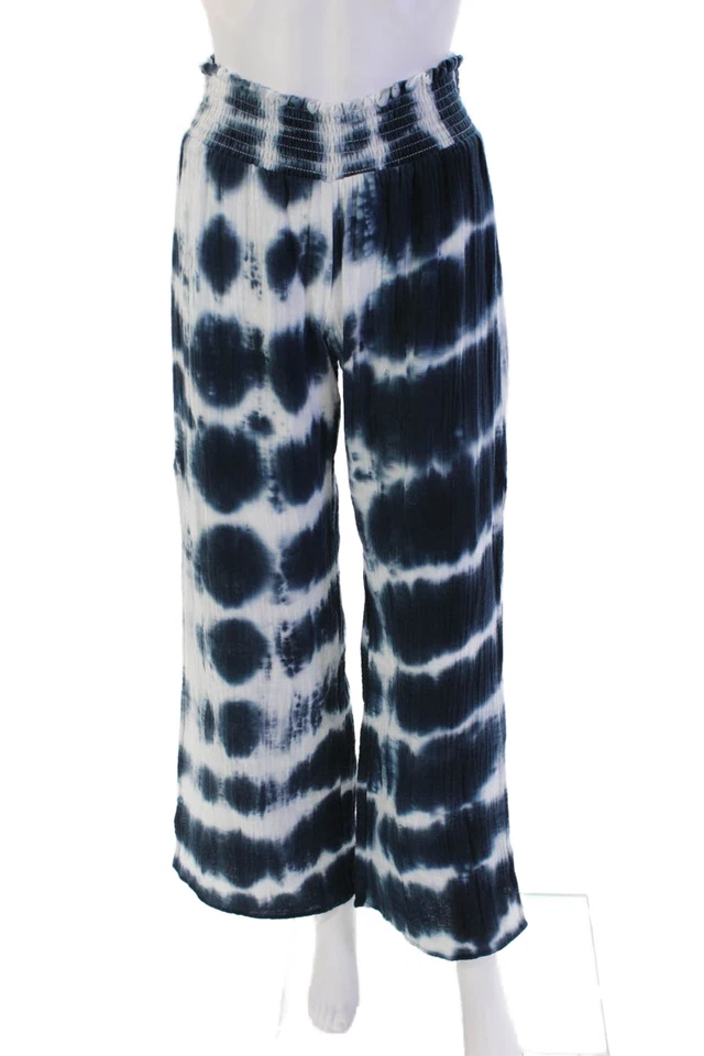 Drew Womens Cotton Tie Dye Smocked Waist Wide Legged Pants Blue Size S - Image 1 of 4