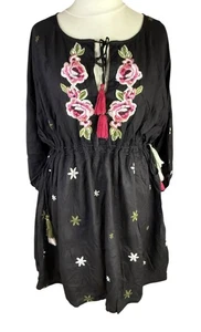 Next Petite Damen-Strandkleid schwarz Überwurf UK 12 Blumen bestickt neu mit Etikett - Bild 1 von 14